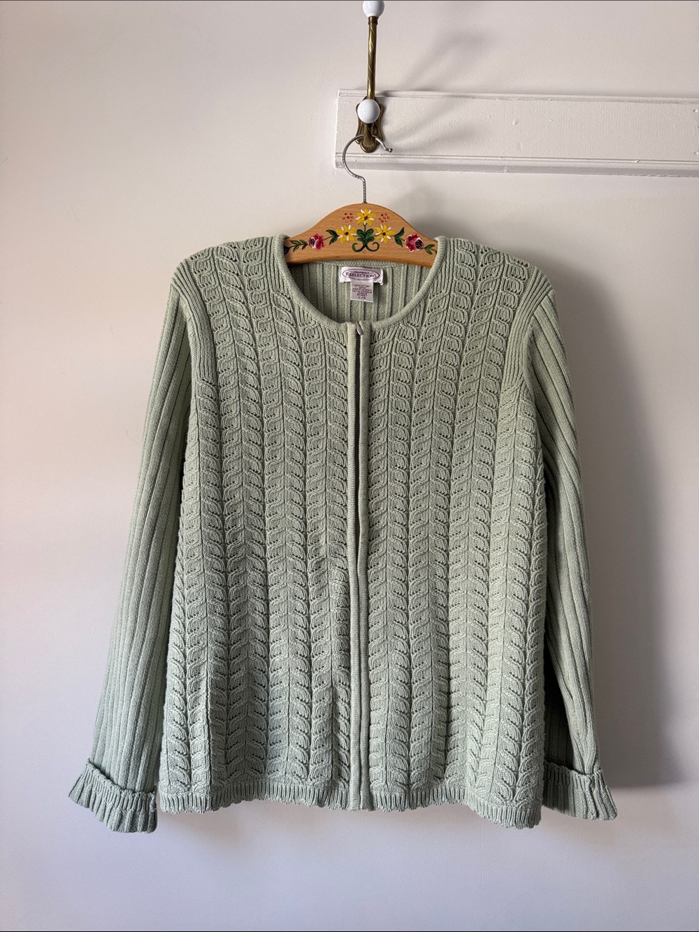 100% Cotton Northern Reflections Sage Cable Knit Zip-Front Sweater